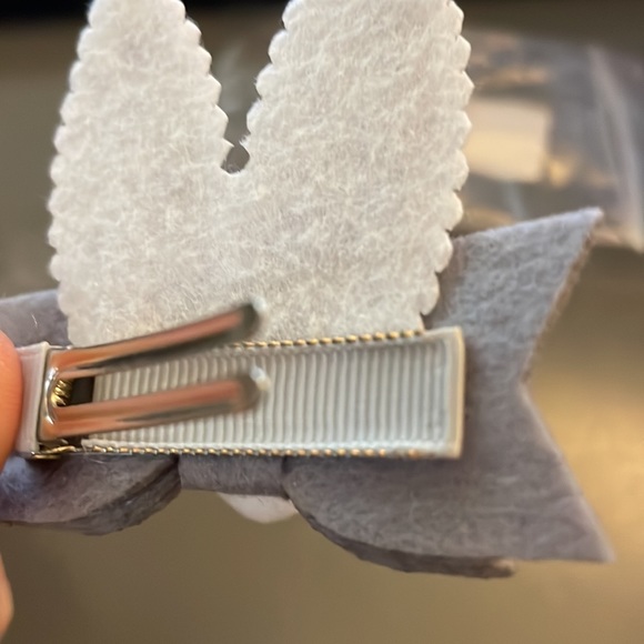 DONATED TO SCHOOL: Silver Sparkle Bunny Ear Bow Hair Clip Girls Easter - Picture 6 of 7